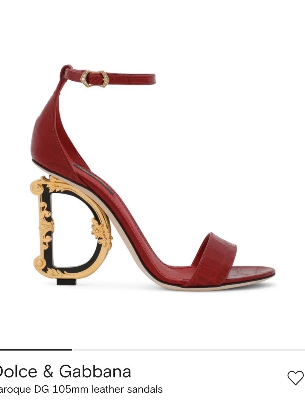 Dolce & Gabbana Red Leather Ankle-Strap Sandals with Gold Baroque D Heel